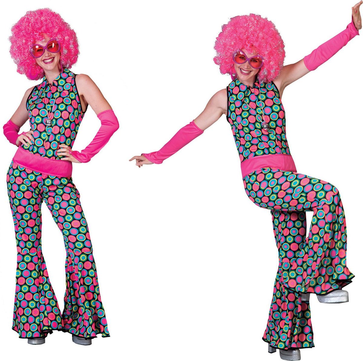 Jaren 80 & 90 Kostuum | Disco Dot Jumpsuit | Vrouw | Maat 44-46 | Carnaval kostuum | Verkleedkleding